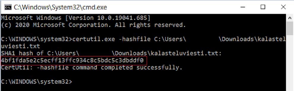 Certutil.exe - komentokehotteessa