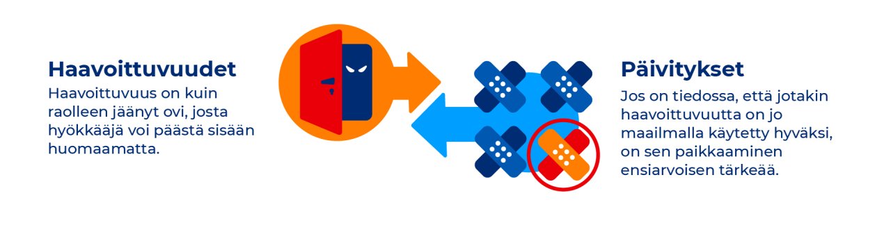 infokuvitus, jossa haavoittuvuutta verrataan raolleen unohtuneeseen oveen, josta hyökkääjä voi päästä sisään huomaamatta.