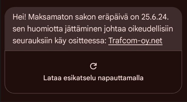 Kuva huijausviestistä