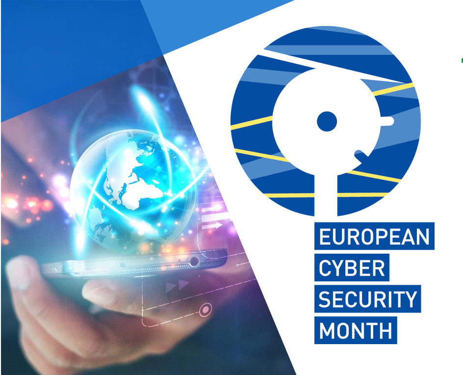 "Euroopan kyberturvallisuuskuukauden logo, teksti englanniksi"