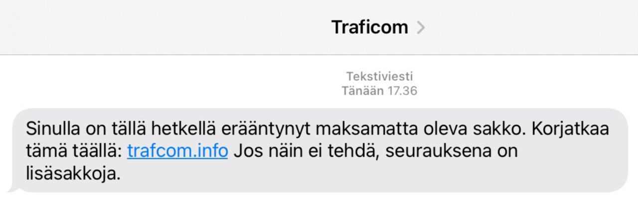 Kuva huijausviestistä