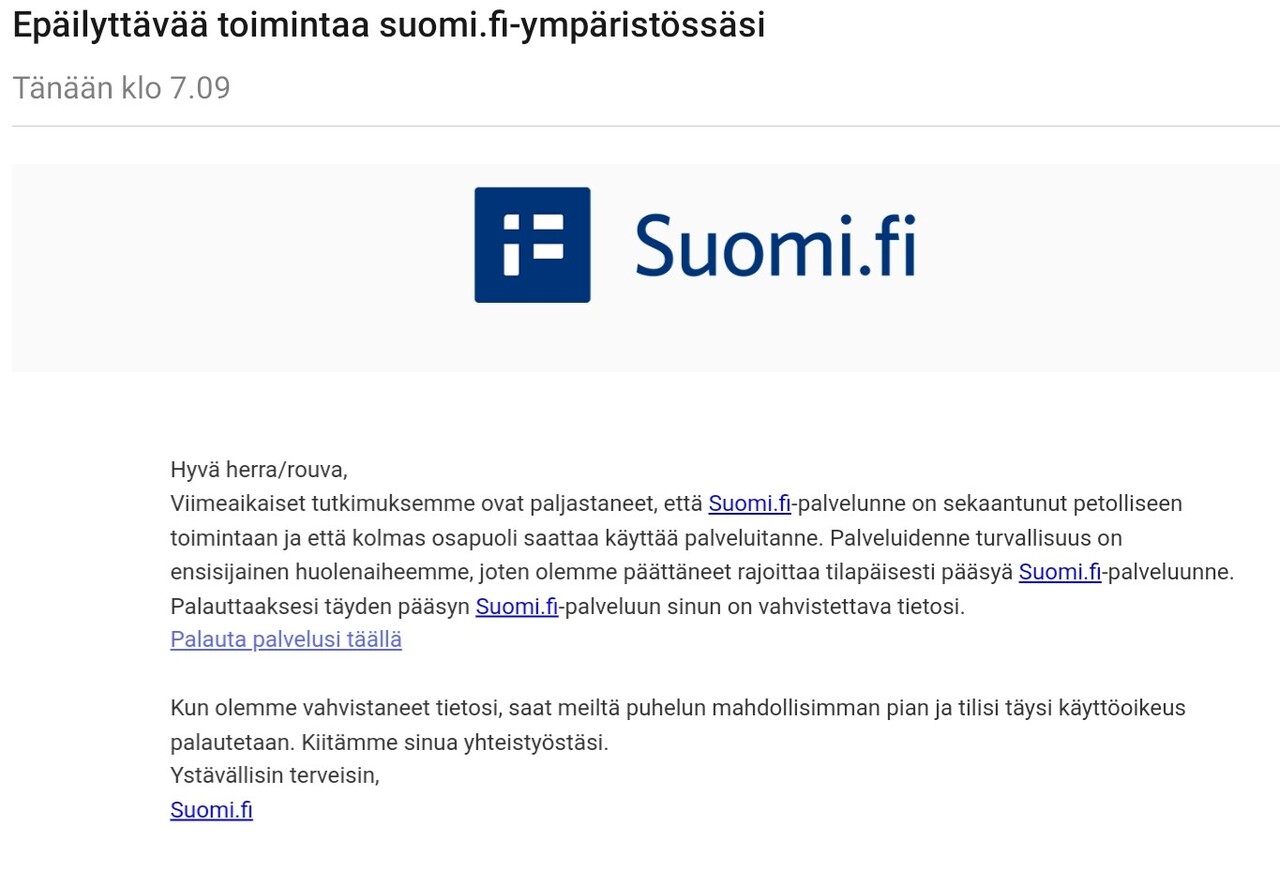 Kalasteluhuijausviesti suomi.fi:n nimissä