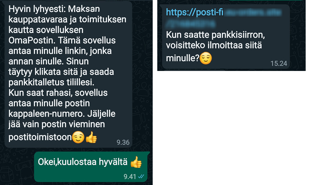 Huijauksen alustus- ja linkinjakoviesti